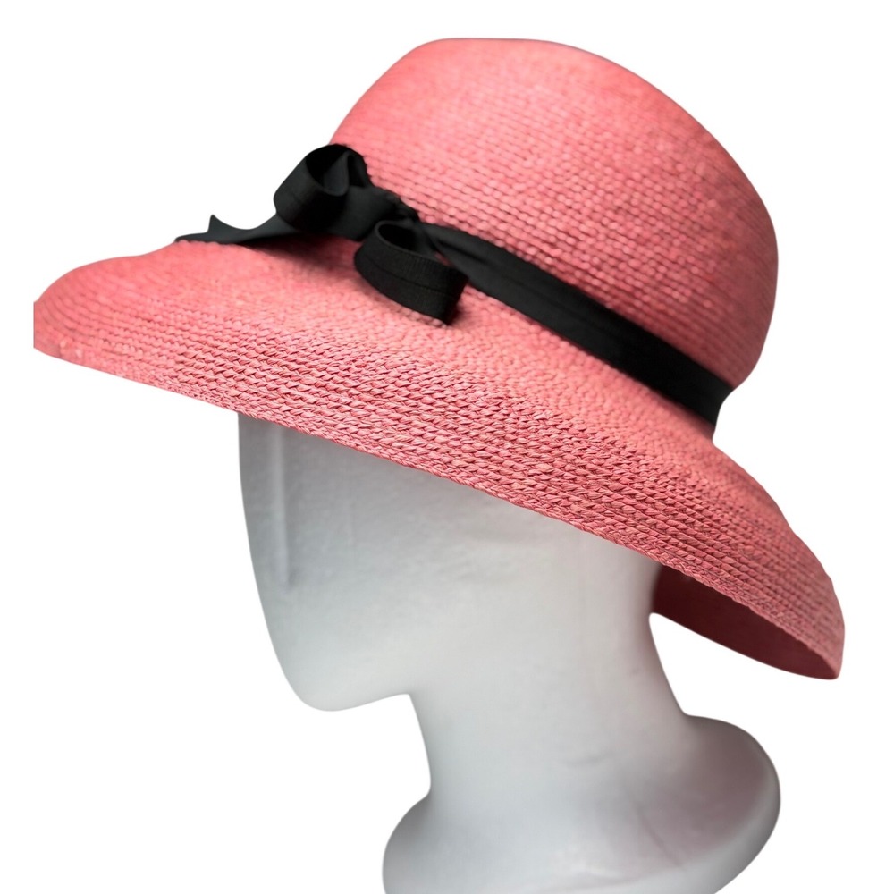 Annabel Ingall Australia Pink Straw Wide Brim Sun Hat Ribbon Summer Vacation OS - Picture 3 of 7